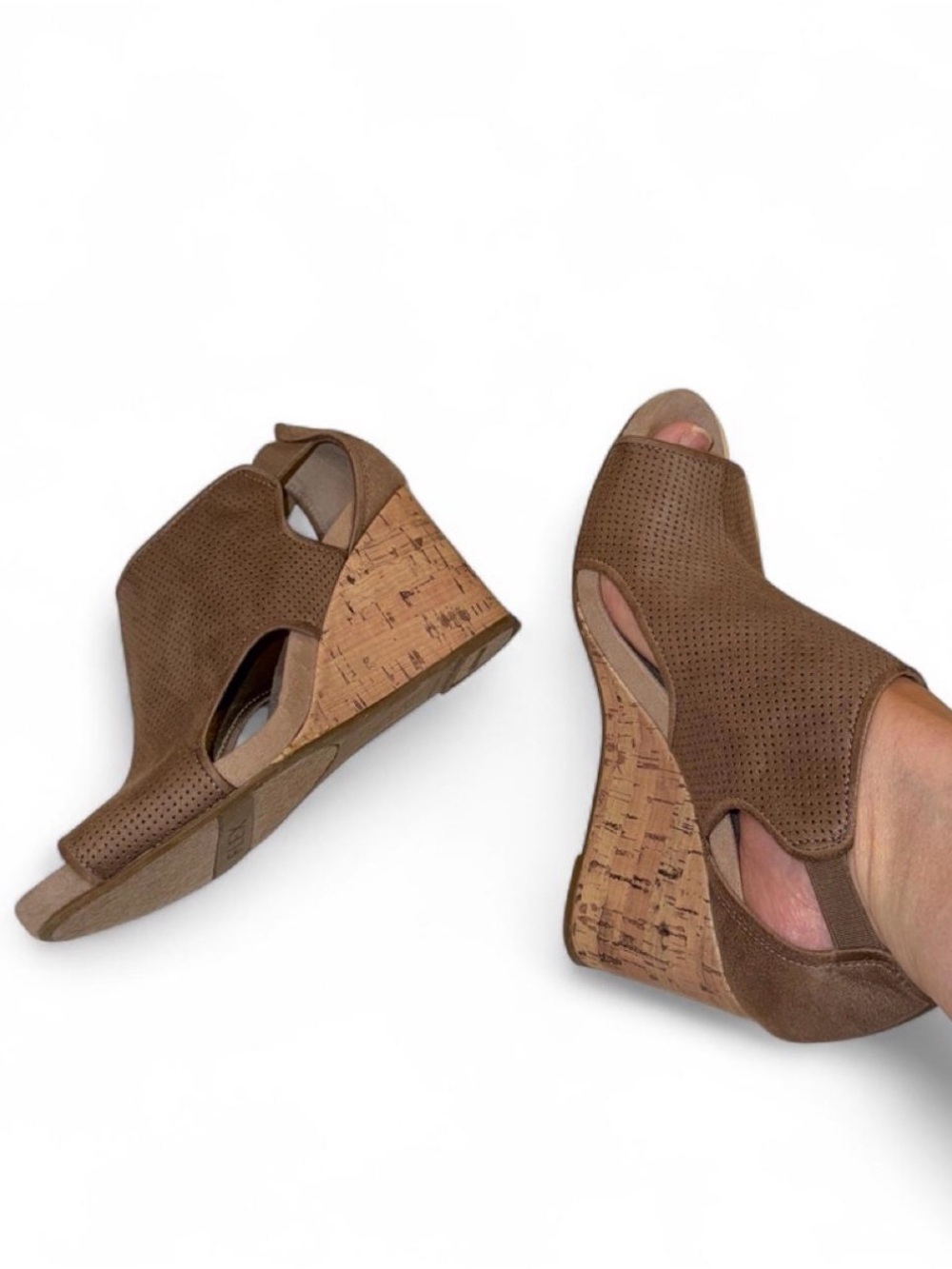 Life Stride Brown Perforated Cork Wedges